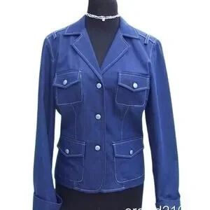 Cache | Jackets & Coats | Cache Navy Blue Metallic Stitching Lined Top ...